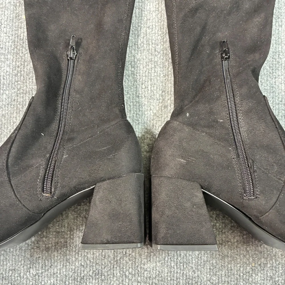 Steve Madden Shari OTK Boots Womens 9 Black Faux Suede Pointed Toe Block Heel